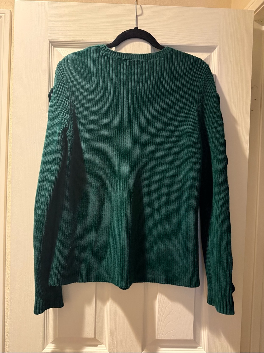 Lauren Ralph Lauren Dark Green Crewneck Sweater with Velvet Lace-Up Sleeve - Picture 5 of 5